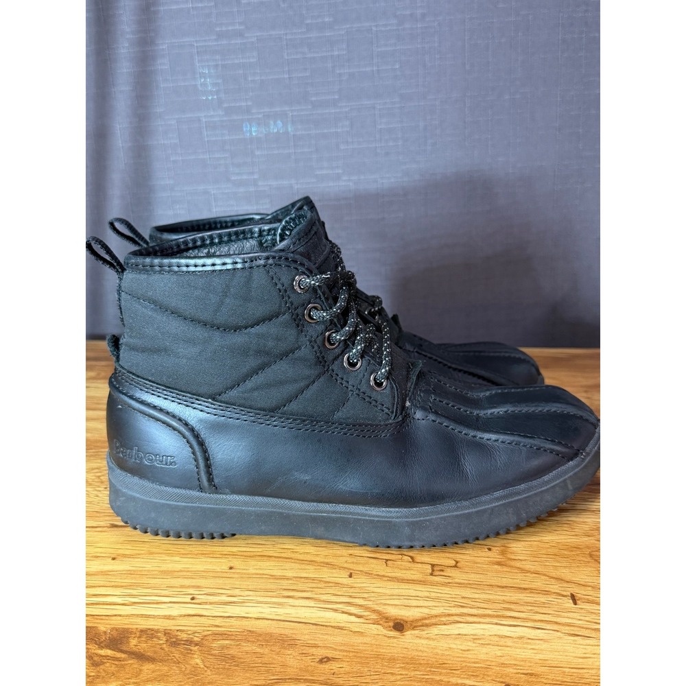 Barbour Black Leather Textile Duck Boots Lace Up Ankle Boots Women's 7.5